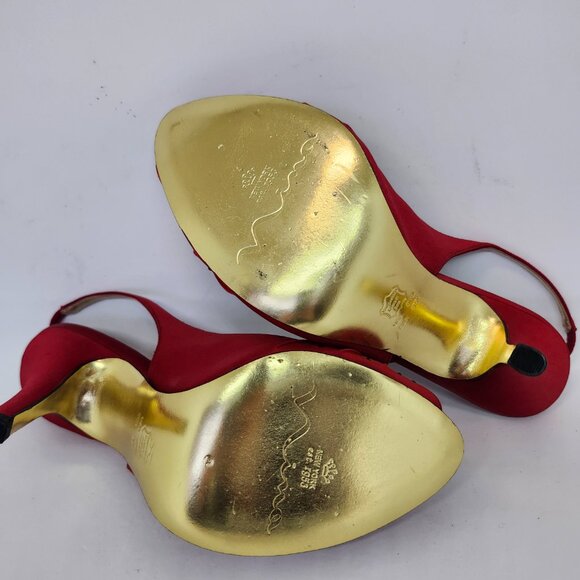 Nina Women's Red Peep Toe High-Heel W/Black Rhinestones Size 7.5 & 8.5 - Picture 4 of 13